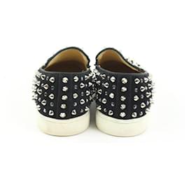 Christian Louboutin-Women's Sz 34 Black Suede Spikes and Crystals Roller Boat-Other