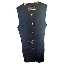 Fendi-Mini-robe vintage en jean noir Zucca FF-Noir