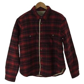 SAINT LAURENT 20AW / Ombray Check Boa Hemdjacke / M / Wolle / ROT / Check Rot