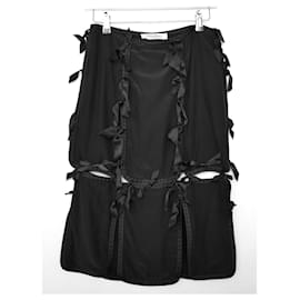 Yves Saint Laurent-Yves Saint Laurent x Tom Ford AW02  Black Silk Panel & Bow Skirt-Black