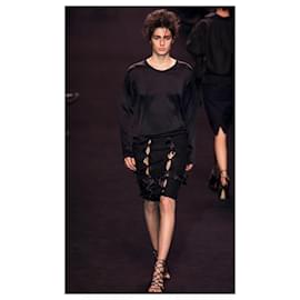 Yves Saint Laurent-Yves Saint Laurent x Tom Ford AW02  Falda con panel de seda negra y lazo-Negro