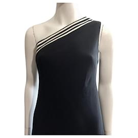 Ralph Lauren-Maxi silk dress one shouldered, Ralph Lauren-Black,White