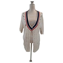 Carven Strickjacke Eggshell aus Baumwolle mit Zopfmuster Aus weiß