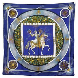 Hermès BUFANDA CUADRADA HERMES FUEGOS ARTIFICIALES 90 BROCHE DE SEDA DUCHENE PAÑUELO DE SEDA AZUL Azul marino