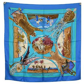 Hermès HERMES SCIARPA CACCIA ESOTICA LEDOUX SQUARE 90 SETA SCIARPA IN SETA BLU Blu