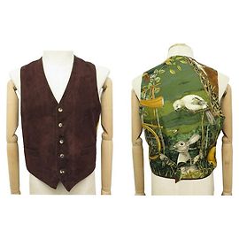 Hermès HERMES WESTE L 52 LAMMLEDER & SEIDE JAGD IN DER WOOD SQUARE SEIDENLEDERWESTE Braun