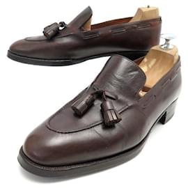 Hermès-HERMES MOCCASIN SHOES WITH TASSELS 6.5 40.5 BROWN LEATER SHOES-Brown