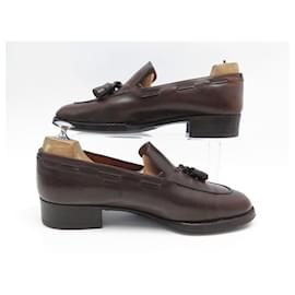 Hermès-HERMES MOCCASIN SHOES WITH TASSELS 6.5 40.5 BROWN LEATER SHOES-Brown