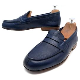 JM Weston-JM WESTON SHOES LE MOC MOCCASES 281 7.5E 42 NAVY BLUE LEATHER LOAFERS-Navy blue