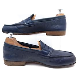 JM Weston-JM WESTON SHOES LE MOC MOCCASES 281 7.5E 42 NAVY BLUE LEATHER LOAFERS-Navy blue
