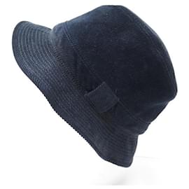 Hermès-HAT HERMES BOB SIZE 56 NAVY BLUE COTTON CORDUROY HAT-Navy blue