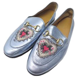 Gucci-GUCCI SHOES JORDAAN MOCCASIN 431461 35.5IT 36.5BLUE LEATHER FR SHOES-Blue