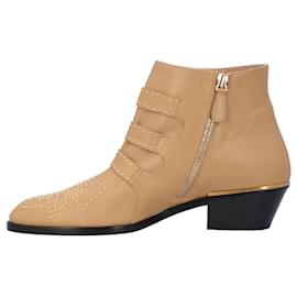 Chloé-Chloé femmes bottes susanna courtes en cuir beige-Marron,Beige