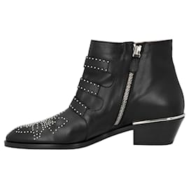 Chloé-Chloé women susanna short boots in black leather with silver studs-Beige