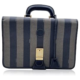 Fendi-Sac à main vintage en toile rayée Pequin-Marron