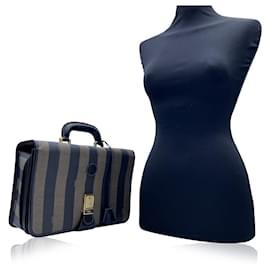 Fendi-Vintage Pequin Striped Canvas Handbag Briefcase Bag-Brown