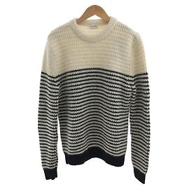 SAINT LAURENT Pullover (dick) / XL / Wolle / SCHWARZ / Bordüre / Mohairmischung Schwarz