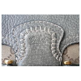Gucci-GUCCI Pochette in pelle e tela con monogramma ottime condizioni-Grigio