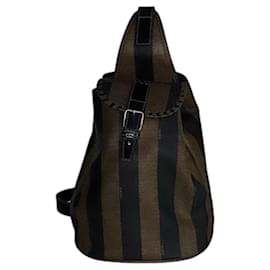Fendi-Vintage Pecan Stripe PVC Canvas Bodybag-Brown