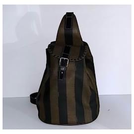 Fendi-Vintage Pecan Stripe PVC Canvas Bodybag-Brown