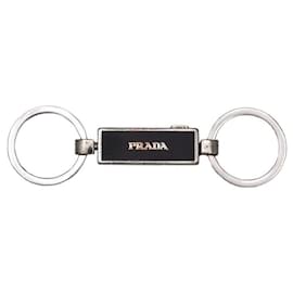 Prada-[Used] Prada lined Keyring Silver Black 2PS025 Keychain Metal Material Used PRADA PORTACHIAVI SMALTO Keychain Popular Ladies Men's Unisex-Black,Silvery