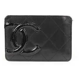 Chanel Black Quilted Lambskin Cambon Card Holder Wallet Case Other