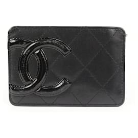 Chanel-Black Quilted Lambskin Cambon Card Holder Wallet Case-Other