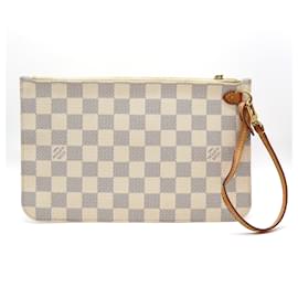 Louis Vuitton-Bolsa Louis Vuitton Neverfull Pochette Damier Azur-Branco