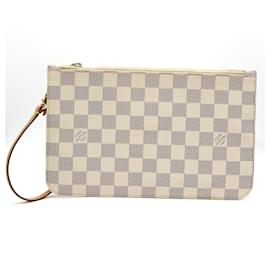 Louis Vuitton-Bolsa Louis Vuitton Neverfull Pochette Damier Azur-Branco
