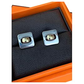 Hermès-Bellissimi orecchini a bottone in argento e oro-Silver hardware