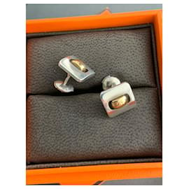 Hermès-Bellissimi orecchini a bottone in argento e oro-Silver hardware
