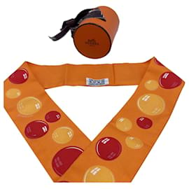 Hermès-Hermes Orange Silk Twilly Scarf Wrap Sphere Print with Box-Orange