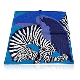Hermès-Hermes Paris Blue Pocket Square Neck Scarf Zebra Pegasus-Blue