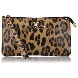 Dolce & Gabbana Bolsa clutch de couro com estampa de leopardo marrom Dolce&Gabbana Marrom Multicor