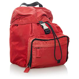 Prada-Prada Red Tessuto Drawstring Backpack-Red
