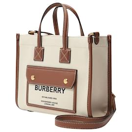 Burberry-Ll Mn Pocket Dtl Ll6 Tote Bag - Burberry -  Natural/Tan - Cotton-Brown,Beige