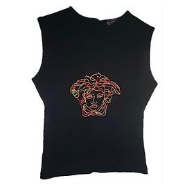 Gianni Versace Canotta Medusa ricamata con perline vintage Nero