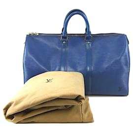 Louis Vuitton-Louis Vuitton Keepall 45 Cuir épi bleu-Bleu