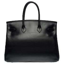 Hermès-Exceptional and very rare Hermes Birkin handbag 35 black box leather, palladium silver metal trim-Black