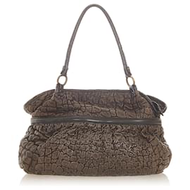 Fendi-Fendi Brown Puckered Bubble Leather Chef Shoulder Bag-Brown,Dark brown