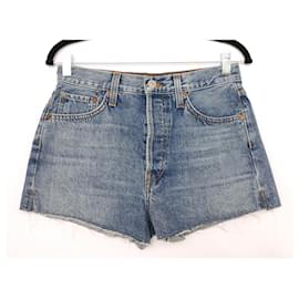 Re/Done-Re/Done The Short Trucker Jeansshorts-Blau