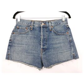 Re/Done The Short Trucker Denim Shorts Bleu