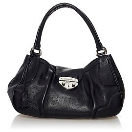 Bolsa de ombro de couro Prada Black Sound Lock Preto