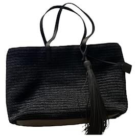 Saint Laurent-Saint Laurent shopping bag in black raffia-Black
