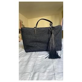 Saint Laurent-Saint Laurent shopping bag in black raffia-Black