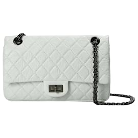 Chanel-Chanel 2.55 Reissue 255 White Aged calf leather Black Hardware-White
