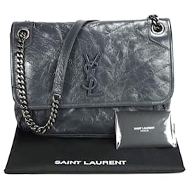 Yves Saint Laurent-Yves Saint Laurent Niki Cuir Froissé Gris Moyen-Gris