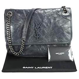 Yves Saint Laurent-Yves Saint Laurent Niki Medium Grey Crinkled Leather-Grey