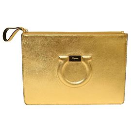 Pochette Gancini Salvatore Ferragamo Oro D'oro