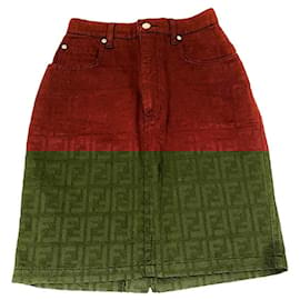 Fendi-Vintage Zucca FF Denim Mini Skirt-Brown